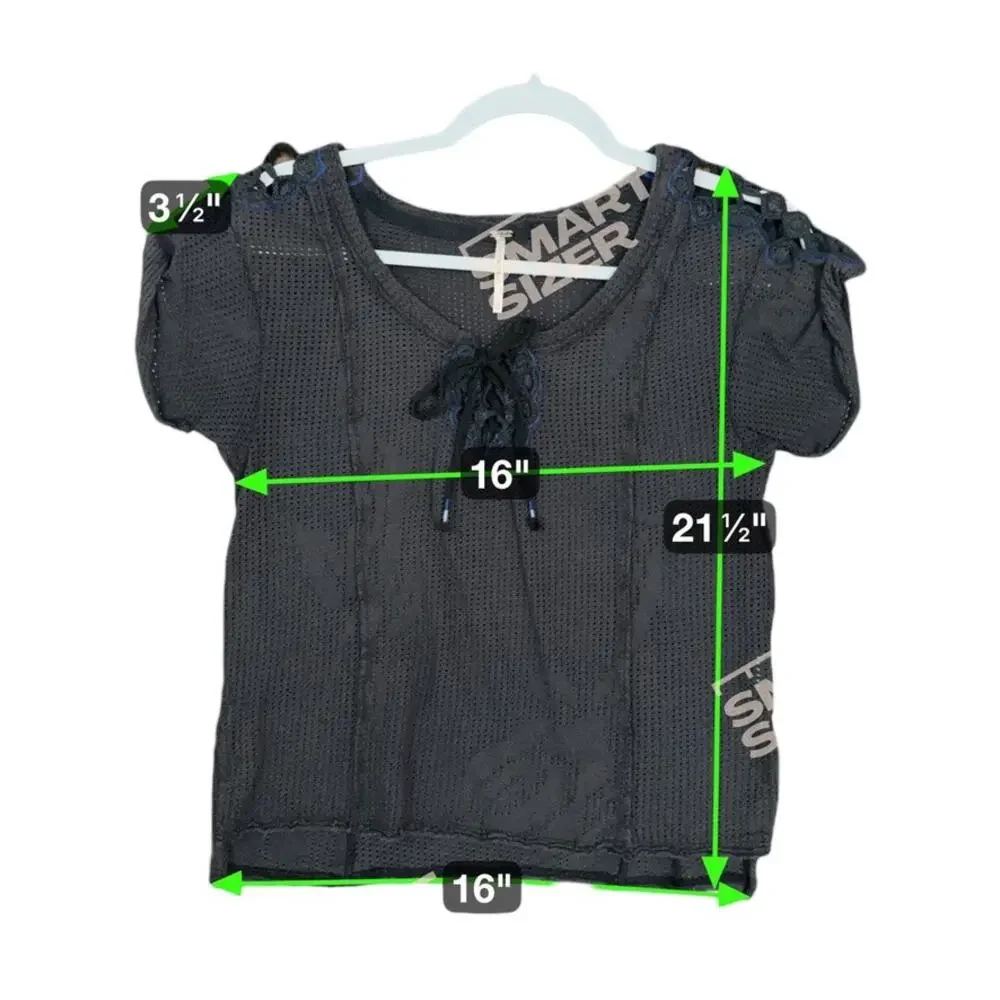 Free‎ People Strawberry Fields Perforated Top Women XS Black Cuffed Sleeves Boho